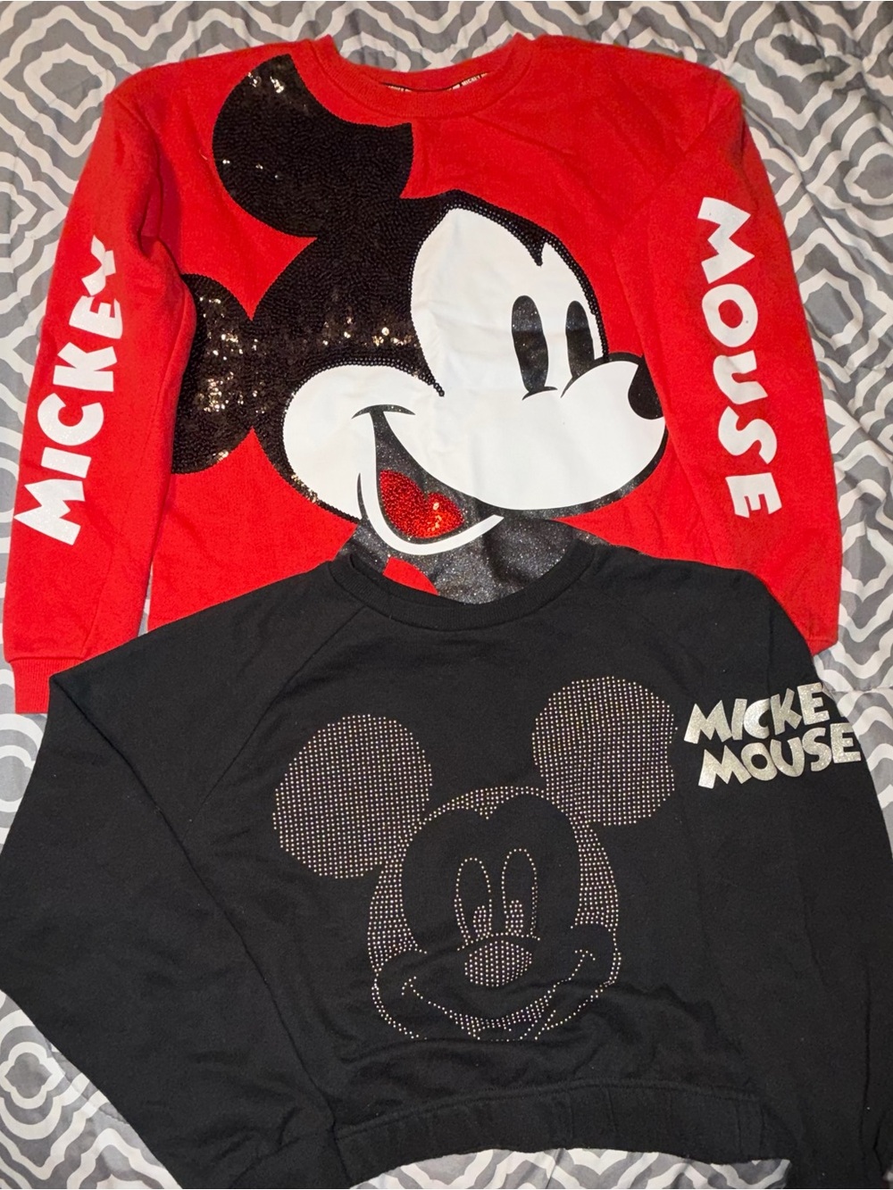 Disney Red & Black Mickey Mouse Kids' Long-Sleeve Sweatshirts